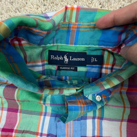 Ralph Lauren Button Up Shirt Cotton Size Large Classic Fit Multi Colorful Plaid - Picture 6 of 8